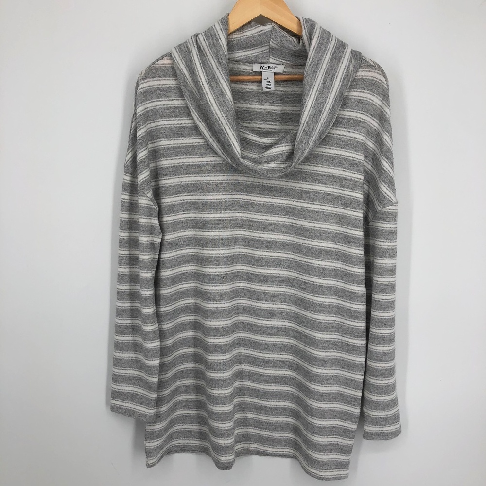 White House Black Market Womens Sweater Size Large Gray Stripe Cowlneck Slouchy